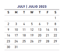 District School Academic Calendar for Callier Center For Pre-school Deaf for July 2023