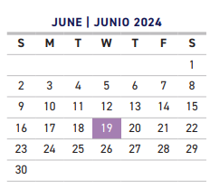 District School Academic Calendar for T W Browne Middle for June 2024