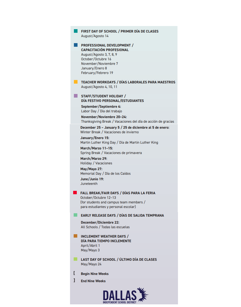 District School Academic Calendar Key for School Of Education & Social Servi