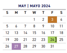 District School Academic Calendar for Julian T Saldivar Elementary School for May 2024