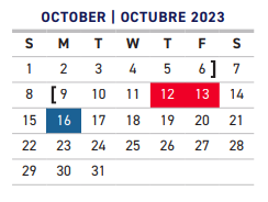 District School Academic Calendar for Hospital/home-bound for October 2023