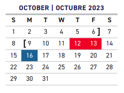 District School Academic Calendar for H W Lang Middle School for October 2023