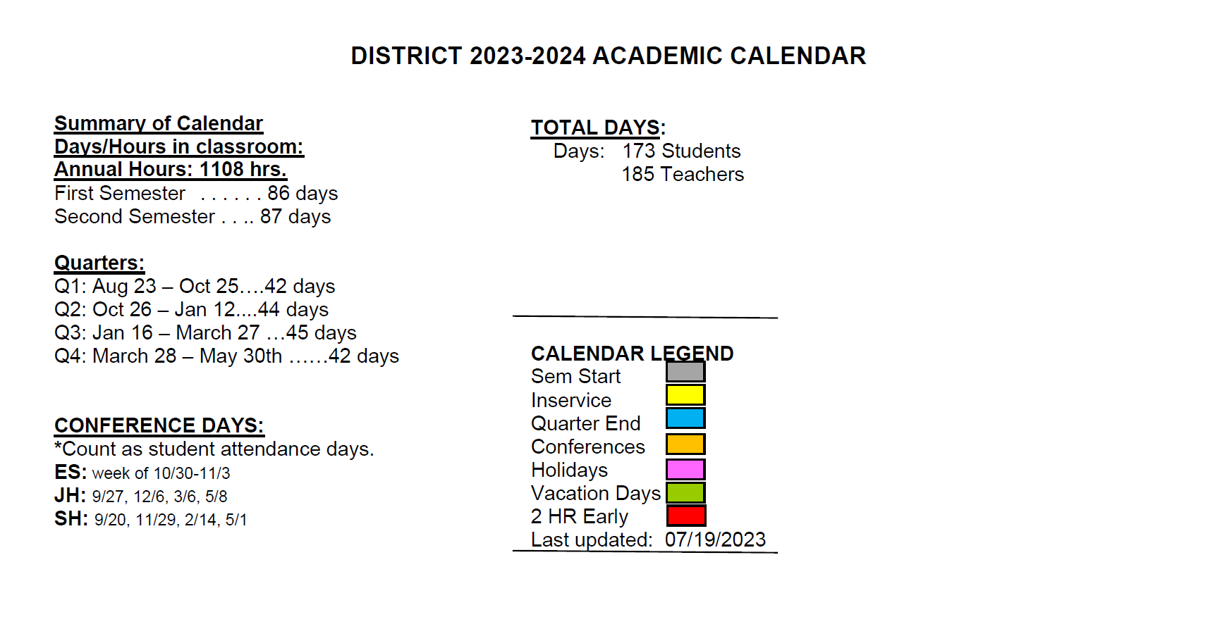 District School Academic Calendar Key for Frank L Smart Intermediate