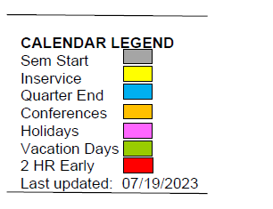 District School Academic Calendar Legend for Frank L Smart Intermediate