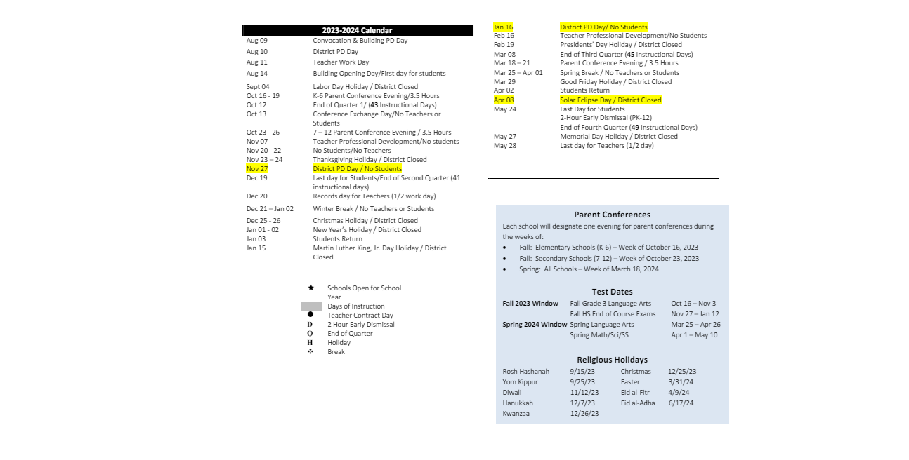 District School Academic Calendar Key for Belmont High School