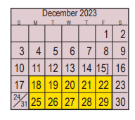 District School Academic Calendar for Early Childhood Center for December 2023