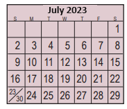 District School Academic Calendar for Harris Co J J A E P for July 2023