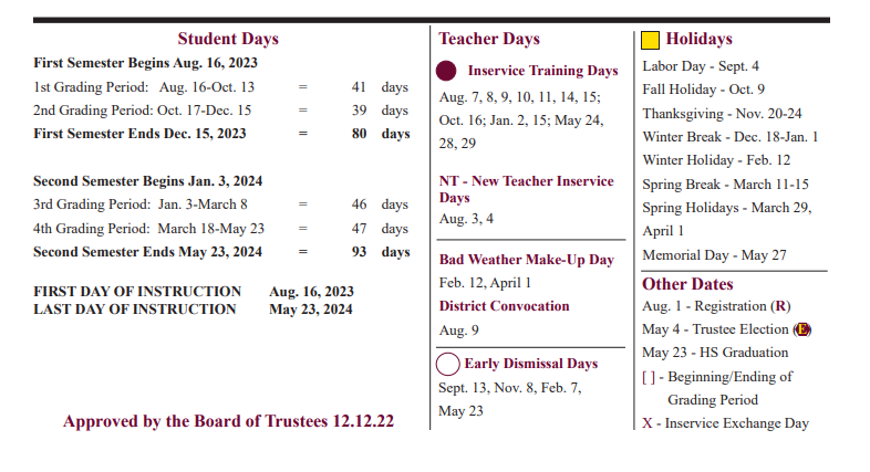 District School Academic Calendar Key for Fairmont Jr High