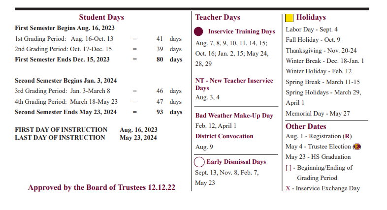 District School Academic Calendar Key for Deepwater Jr High