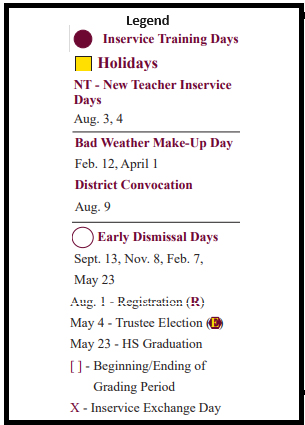 District School Academic Calendar Legend for Harris Co J J A E P