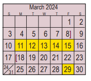 District School Academic Calendar for Harris Co J J A E P for March 2024