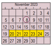 District School Academic Calendar for Early Childhood Center for November 2023