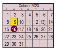 District School Academic Calendar for Harris Co J J A E P for October 2023