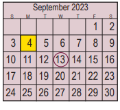 District School Academic Calendar for Early Childhood Center for September 2023