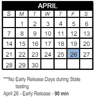 District School Academic Calendar for Technology Assisted Project Based Instruction Prog for April 2024