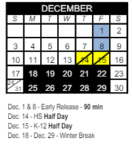District School Academic Calendar for Technology Assisted Project Based Instruction Prog for December 2023