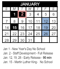 District School Academic Calendar for Technology Assisted Project Based Instruction Prog for January 2024