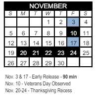 District School Academic Calendar for Technology Assisted Project Based Instruction Prog for November 2023