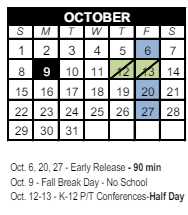 District School Academic Calendar for Technology Assisted Project Based Instruction Prog for October 2023