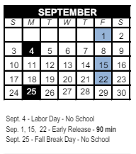 District School Academic Calendar for Technology Assisted Project Based Instruction Prog for September 2023