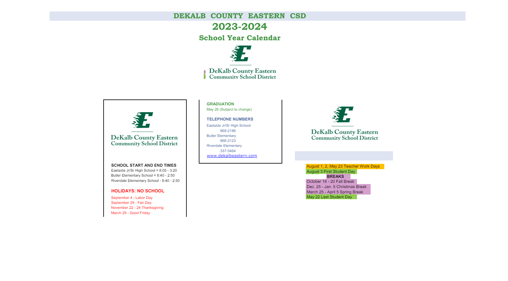 District School Academic Calendar Key for Northeast In Spec Ed Coop