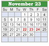 District School Academic Calendar for Northeast In Spec Ed Coop for November 2023