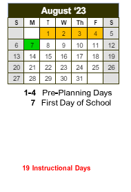 District School Academic Calendar for Meadowview Elementary School for August 2023