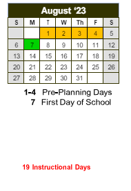 District School Academic Calendar for Dekalb Vocational School for August 2023