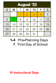 District School Academic Calendar for Shadow Rock Elementary School for August 2023