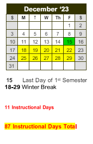 District School Academic Calendar for Hawthorne Elementary School for December 2023