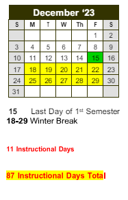 District School Academic Calendar for Dekalb Vocational School for December 2023
