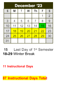 District School Academic Calendar for Meadowview Elementary School for December 2023