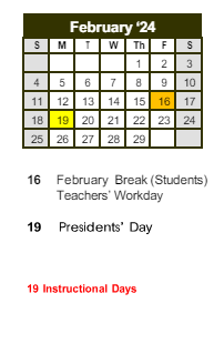 District School Academic Calendar for Chesnut Elementary School for February 2024