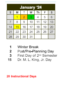 District School Academic Calendar for Chamblee High School for January 2024