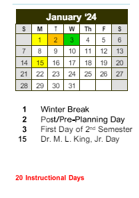 District School Academic Calendar for Dekalb Vocational School for January 2024