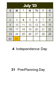 District School Academic Calendar for Forrest Hills Elementary School for July 2023