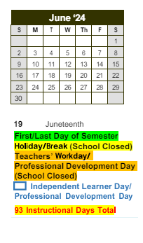 District School Academic Calendar for Glen Haven Elementary School for June 2024