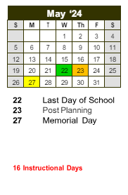 District School Academic Calendar for Dekalb Vocational School for May 2024