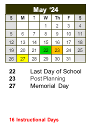 District School Academic Calendar for Academy Of Lithonia Charter School for May 2024