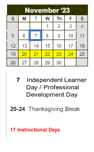 District School Academic Calendar for Warren Technical School for November 2023