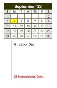 District School Academic Calendar for Jolly Elementary School for September 2023