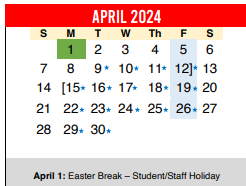 District School Academic Calendar for John P Ojeda Jr High for April 2024