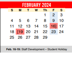 District School Academic Calendar for Del Valle Opportunity Ctr for February 2024