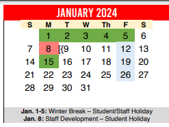 District School Academic Calendar for Del Valle High School for January 2024