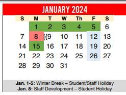 District School Academic Calendar for Del Valle Junior High for January 2024