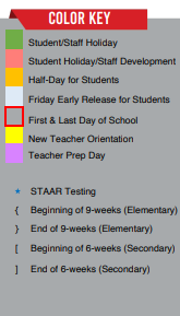 District School Academic Calendar Legend for Del Valle Elementary School