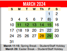 District School Academic Calendar for Popham Elementary for March 2024