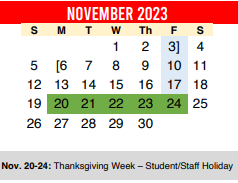 District School Academic Calendar for John P Ojeda Jr High for November 2023