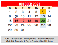 District School Academic Calendar for Del Valle Junior High for October 2023