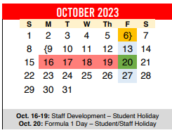 District School Academic Calendar for Del Valle Opportunity Ctr for October 2023